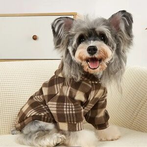 Plaid hooded Dog Sweater - Brown and Tan fleece NWOT